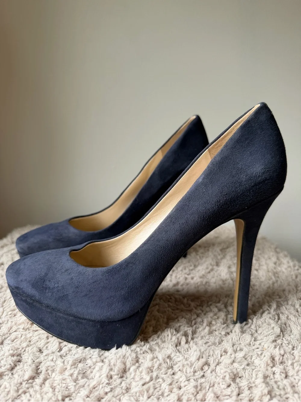Nine West Navy Suede Platform Pumps with Stiletto Heel